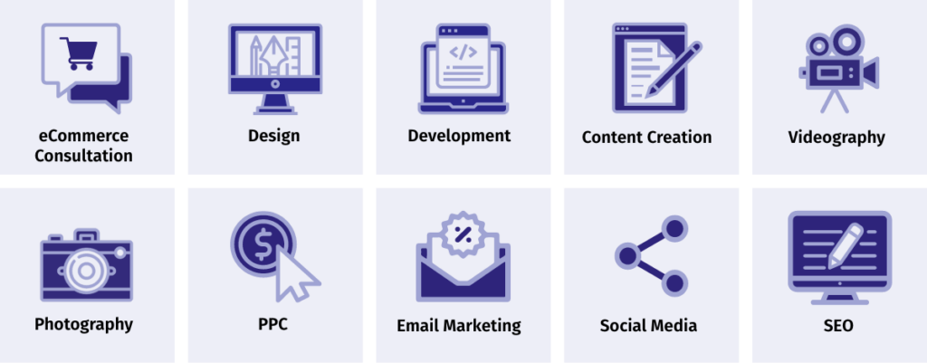 Runway services include ecommerce consultation, design, development, content creation, videography, photography, PPC, email marketing, social media, and SEO services.